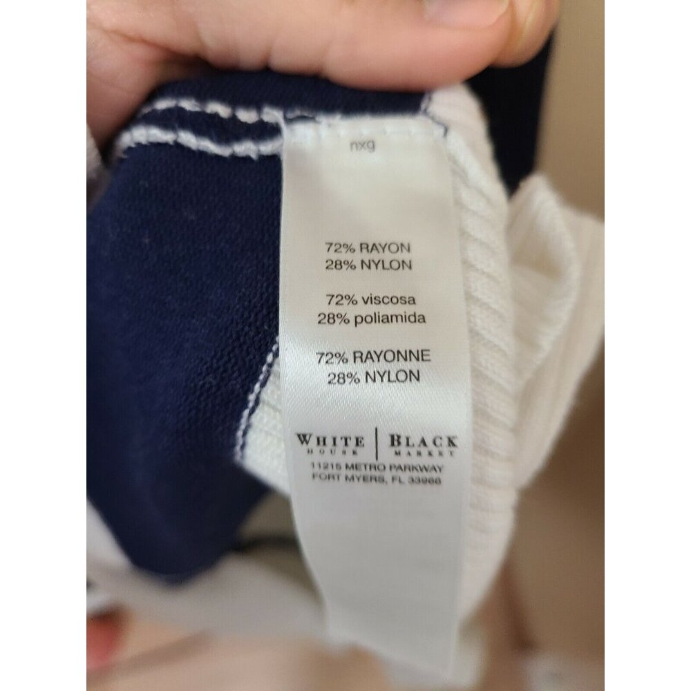 White House Black Market Womens Sweater Medium Navy White Striped Asymmetrical - Picture 8 of 9